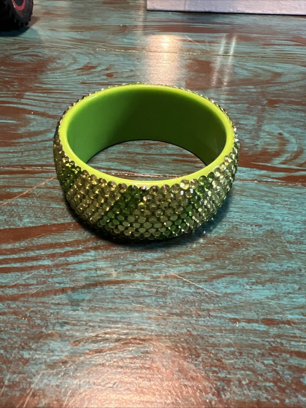 Y2K Lime Green Wide bracelet/bangle Rhinestones Lucite